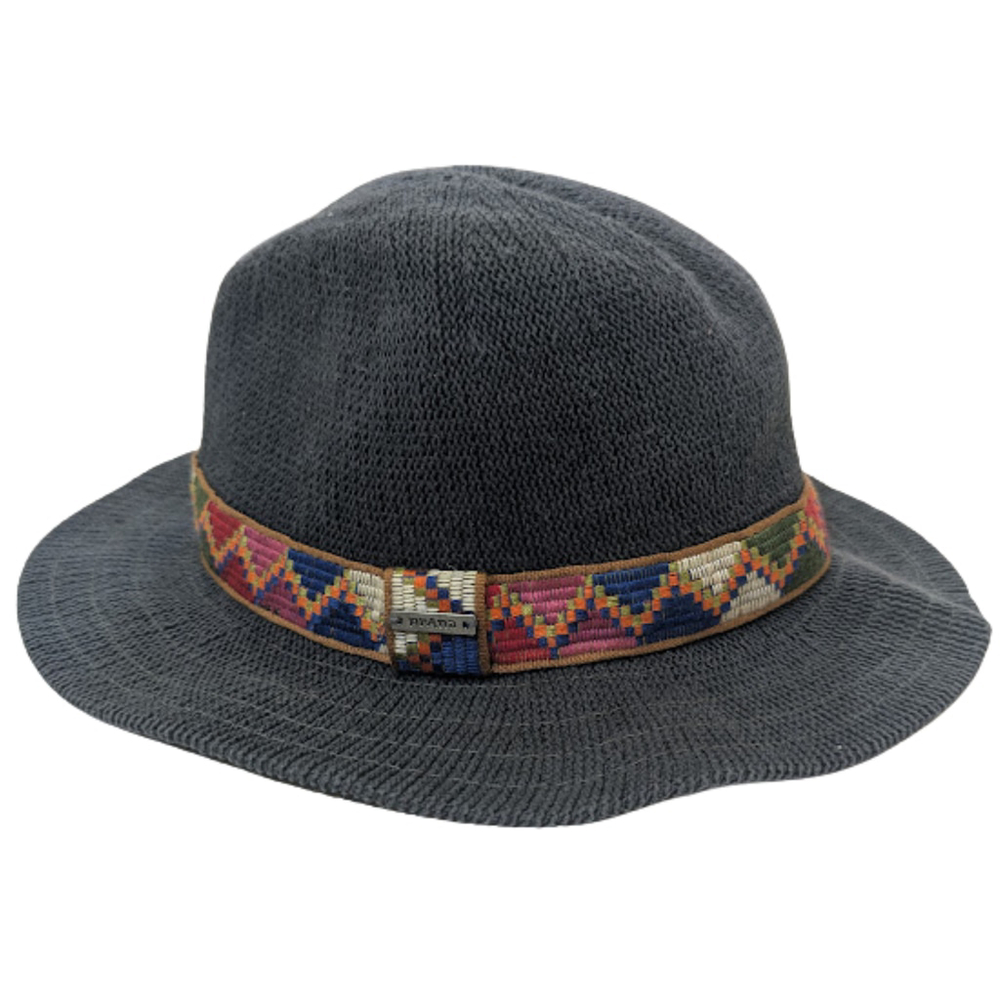 Gray Knit Fedora with Multicolor Woven Band